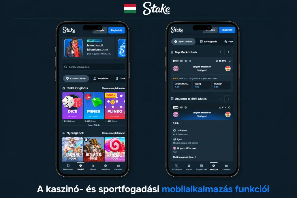 A Stake kaszinó- és sportfogadási mobilalkalmazásának funkciói